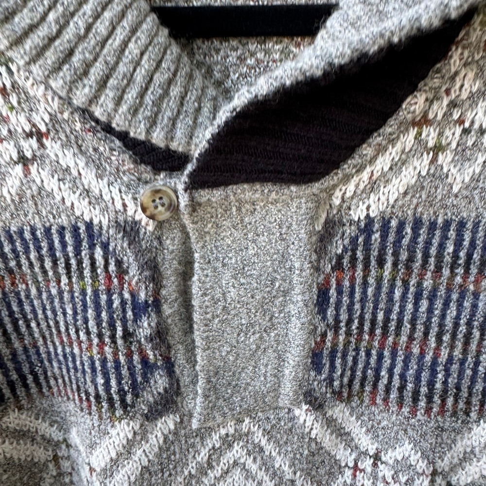 Fischer Vintage 90s Geometric Shawl Neck Oversized Knit Grandpa Sweater Mens - Picture 9 of 10